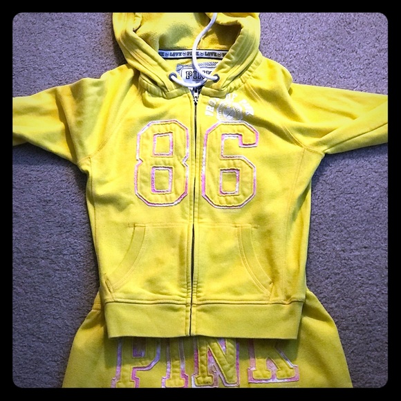 pink yellow sweatsuit